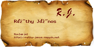Réthy János névjegykártya